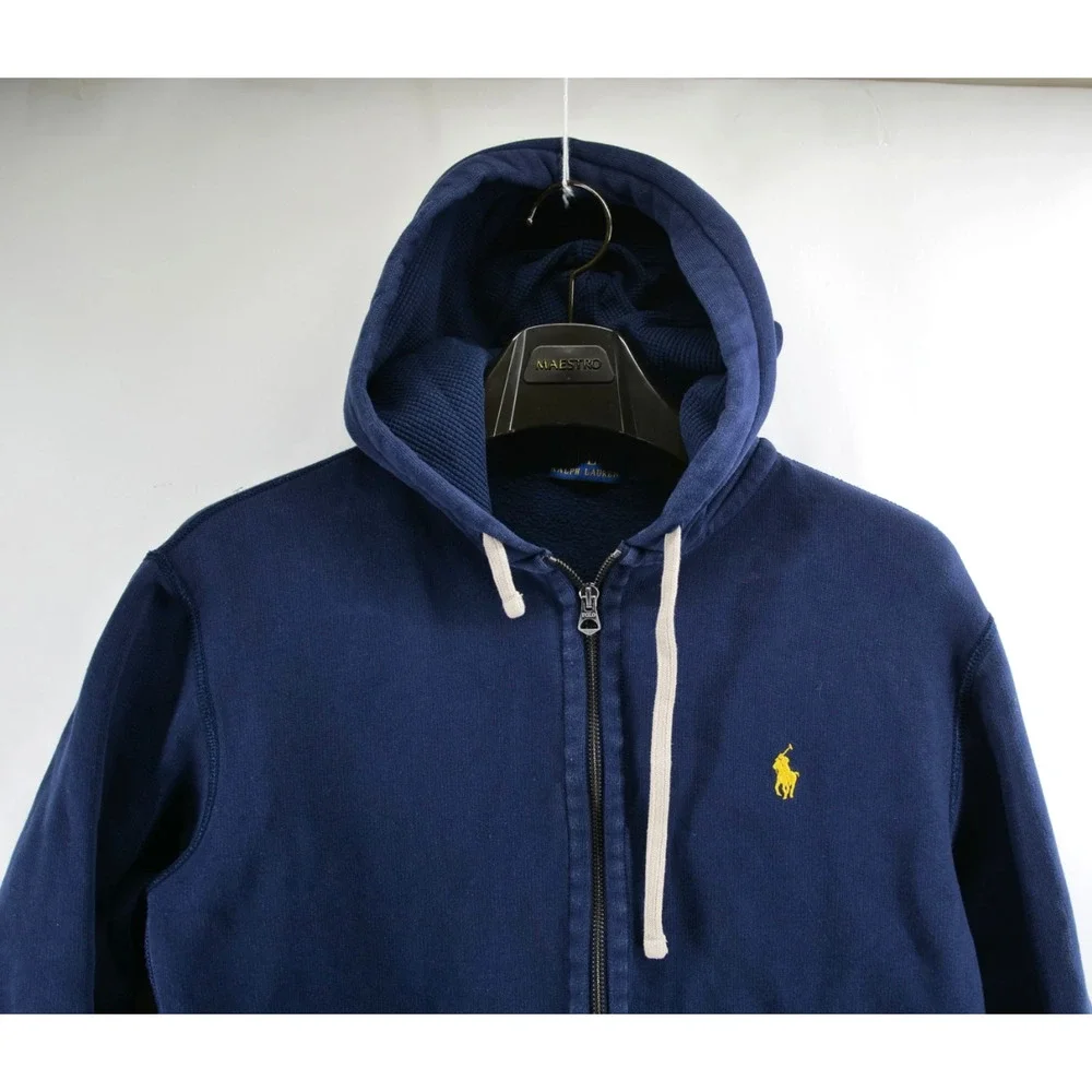 Polo Ralph Lauren Adult Large Waffle Thermal Pullover Hoodie Mens Dark Blue - Picture 2 of 9